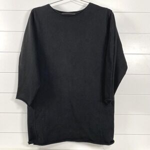 RECTO. Sweatshirt Womens One Size Black Oversized 3/4 Sleeve Raw Hem Crewneck